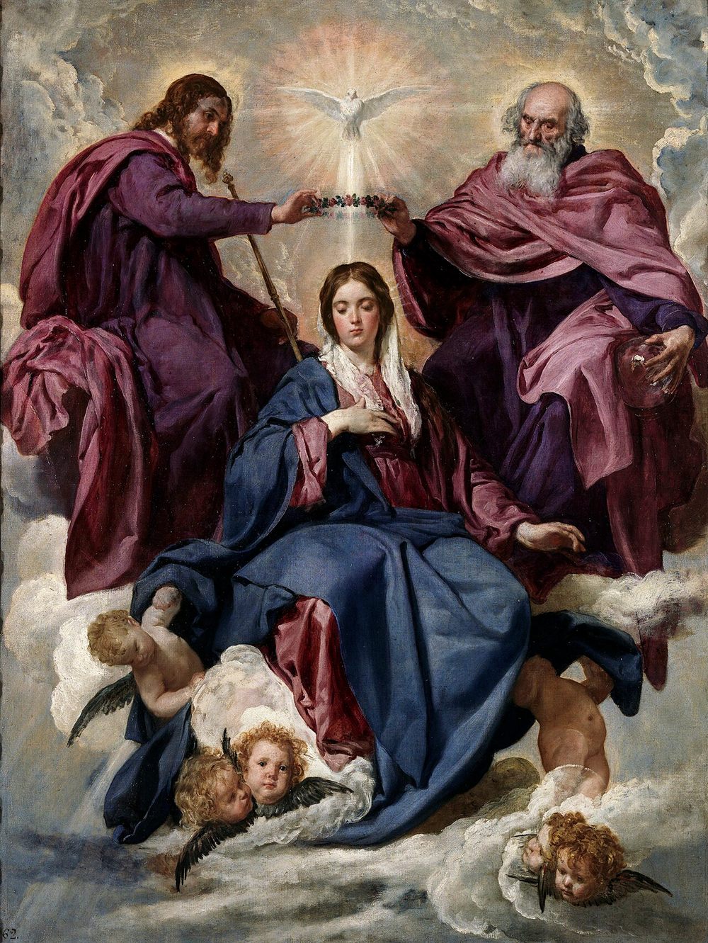 The Coronation of the Virgin by Diego Vel&aacute;zquez &mdash; the Blessed Virgin Mary crowned Queen of Heaven by the Father and the Son, with the Holy Ghost above